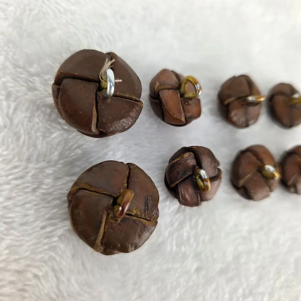 Vintage Brown Genuine Leather Shank Buttons Lot 8 Blazer Coat Jacket Mixed Size
